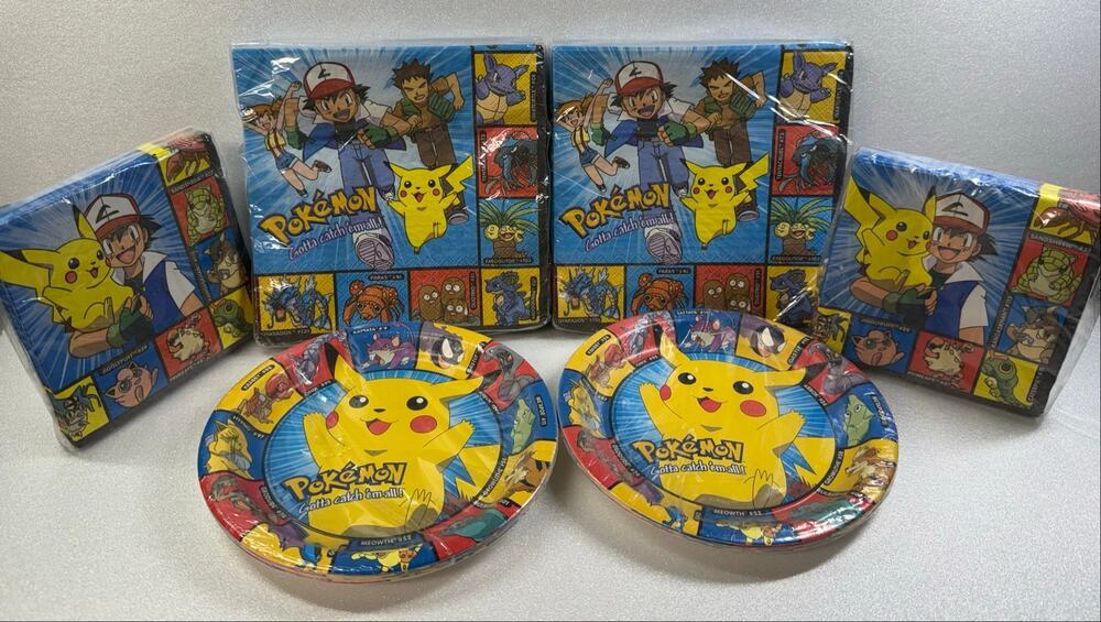 VTG 90s Pokemon DesignWare Party Paper Plates & Napkins Lot of 6 New Packs